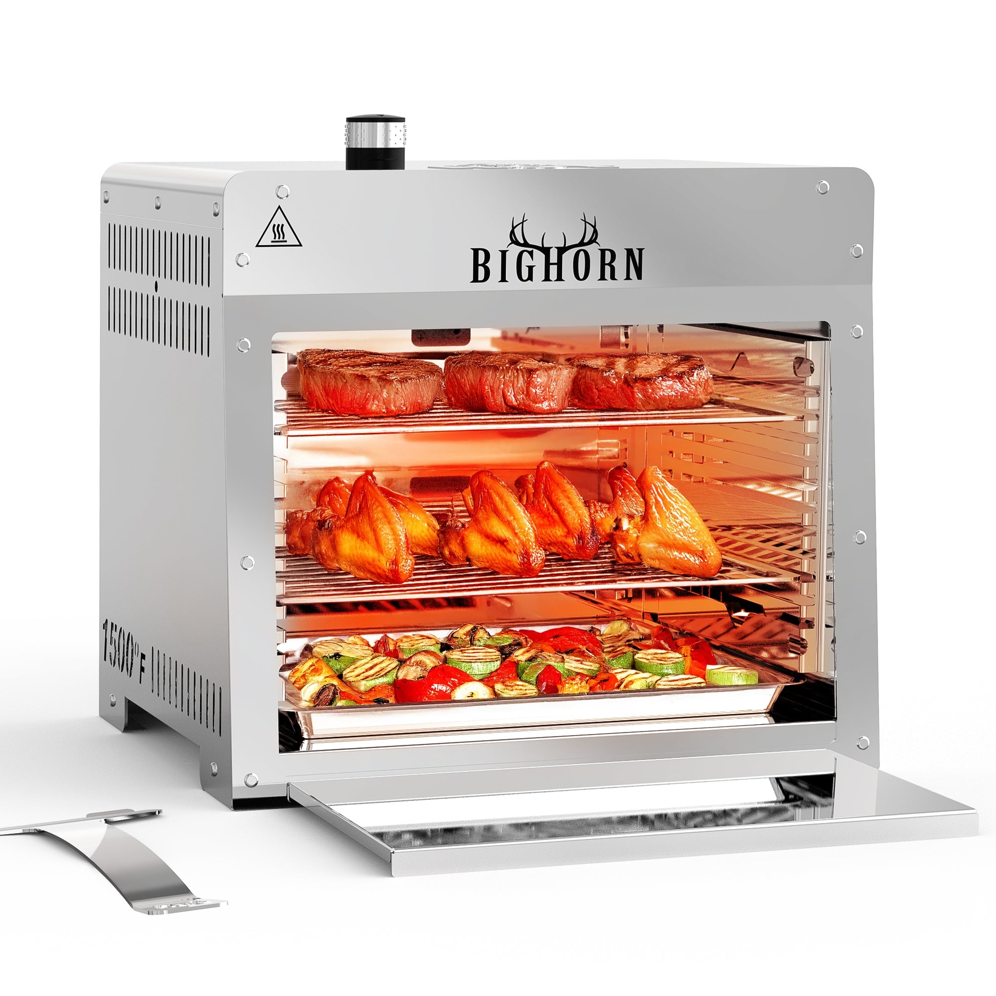 1500℉ Portable Infrared Steak Grill with Pizza Stone, Stainless Steel- 16 Inch
