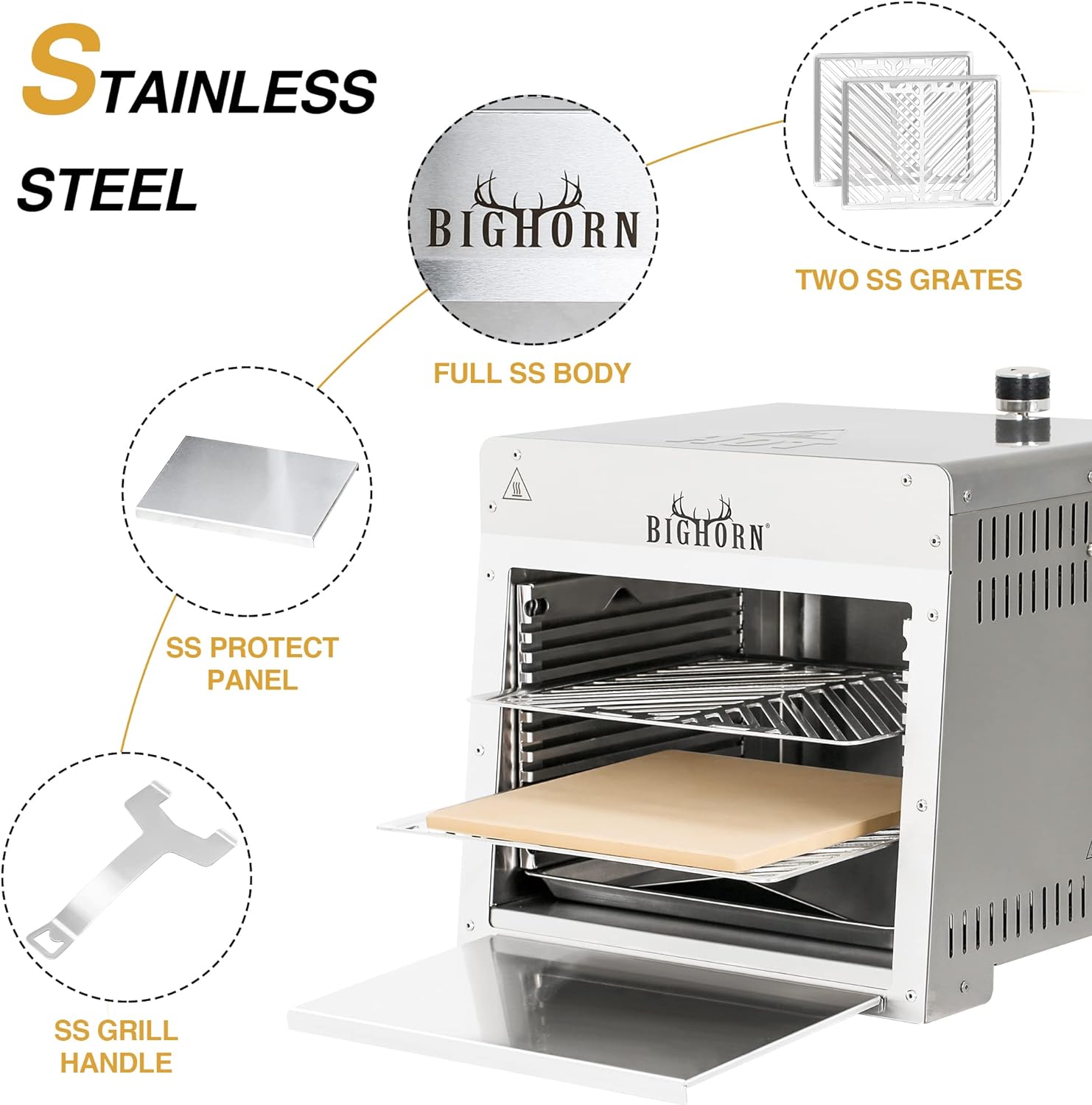 1500℉ Portable Infrared Steak Grill with Pizza Stone, Stainless Steel- 16 Inch